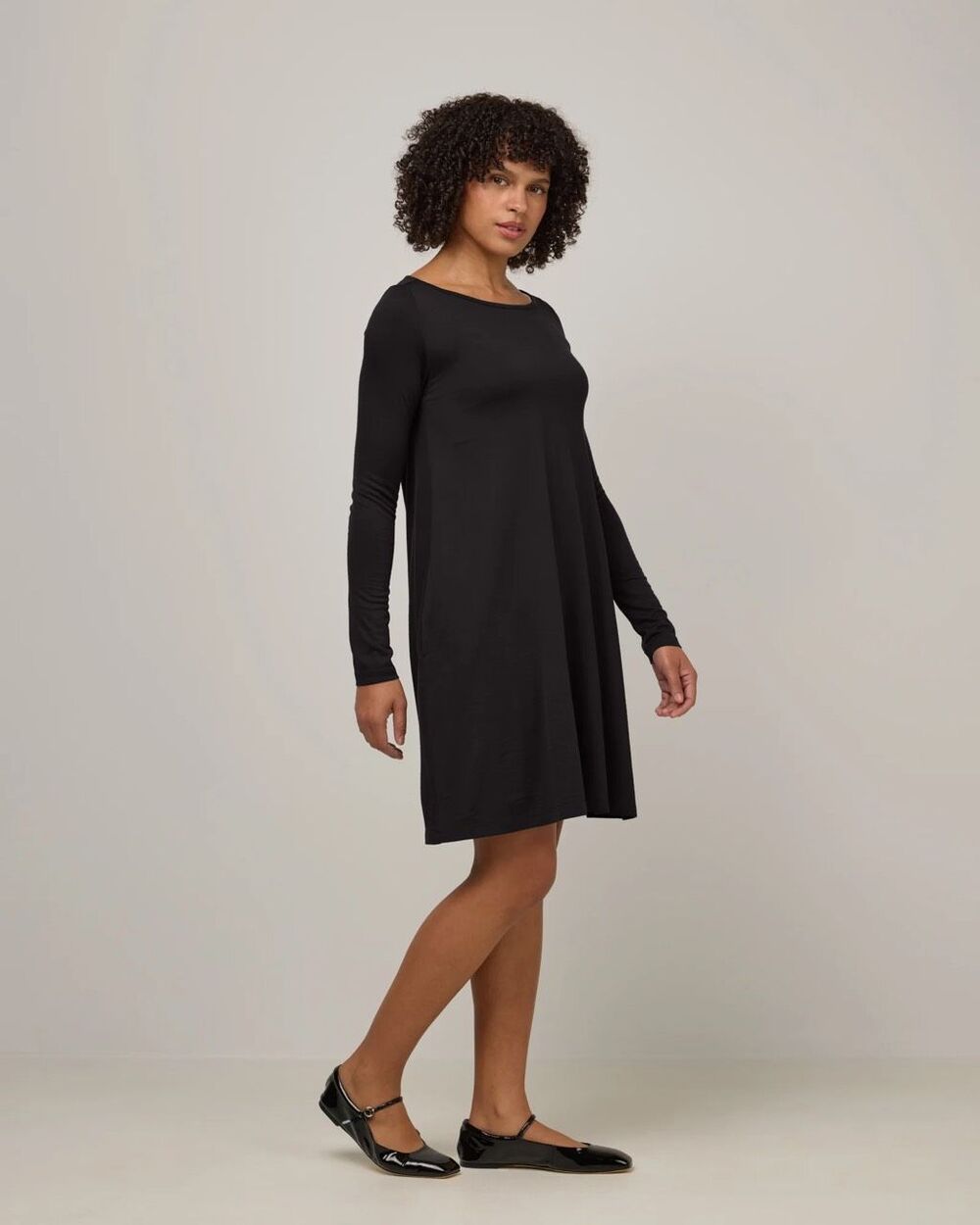 Wool& Women’s Black Wool Blend Long Length Rowena Swing Dress Legacy Signature 1